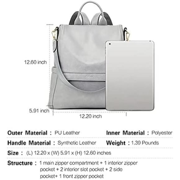 Women Backpack Purse Fashion Leather Elephant Skin Pattern Gray(shiny) - Picture 3 of 6